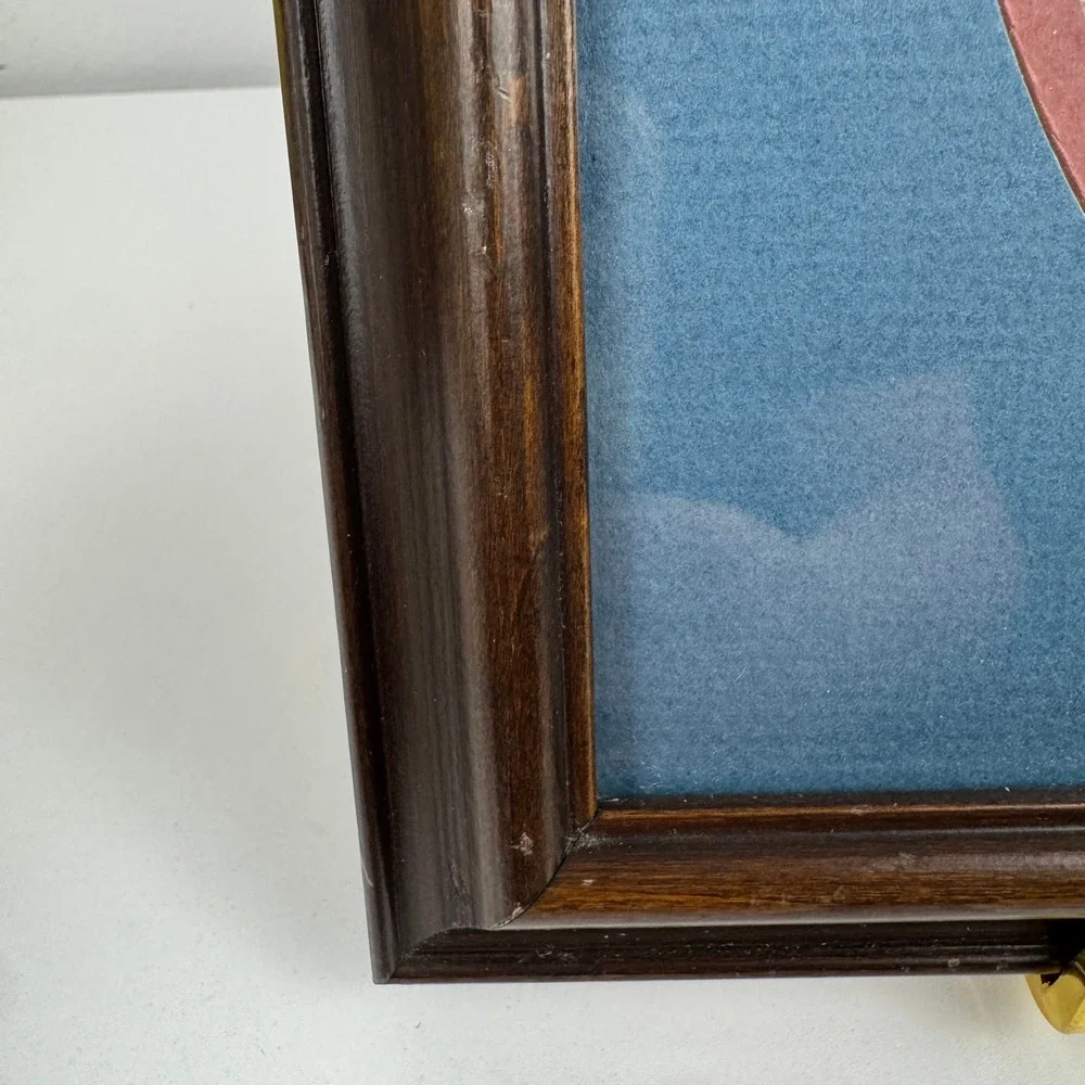 Vtg 1990 Handmade Cross Stitch Blue Pitcher Basin Framed Wall Art Cottage